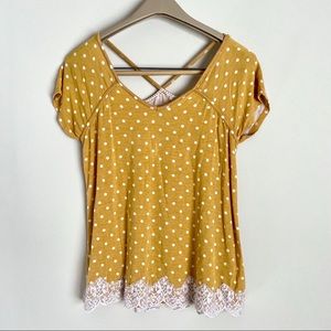 📉 Rewind Mustard Lace and Polka Dot Blouse